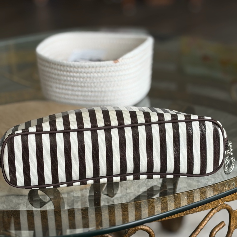 Henri Bendel Brown and White Striped Cosmetic Bag - Picture 5 of 5